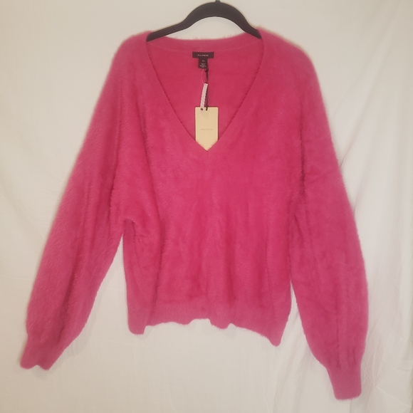 Halogen V Neck Fuzzy Sweater Pink Berry 2X - Picture 2 of 6